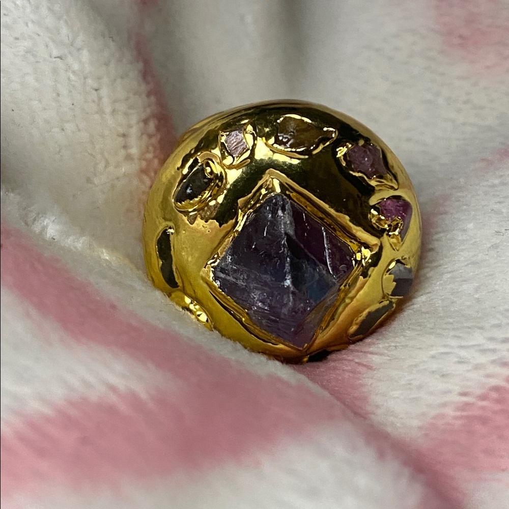 Real Amethyst and Stone Chip 18k GP Ring